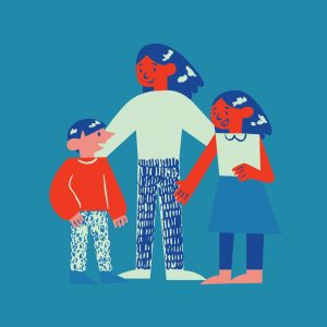 Grafik von zwei Mädchen und einem Jungen