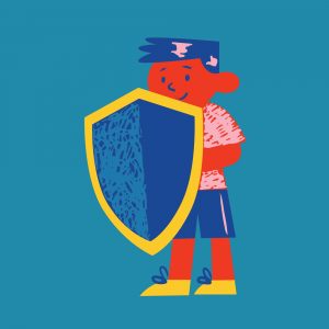 Grafik eines Jungen mit Schutzschild in der Hand