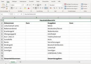 Haushaltstabelle in Excel