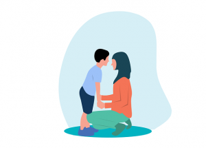 Illustration einer Mutter mit ihrem Kind sprechend