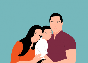 Illustration zeigt Mutter Kind und Vater nebeneinander